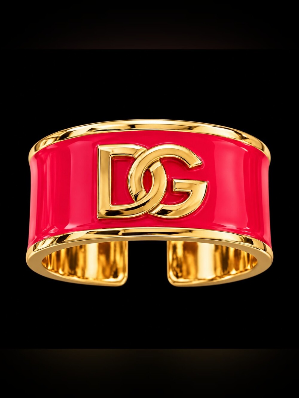 Dolce & Gabbana Gold-Tone Ring with Hot Pink Enamel and DG Logo